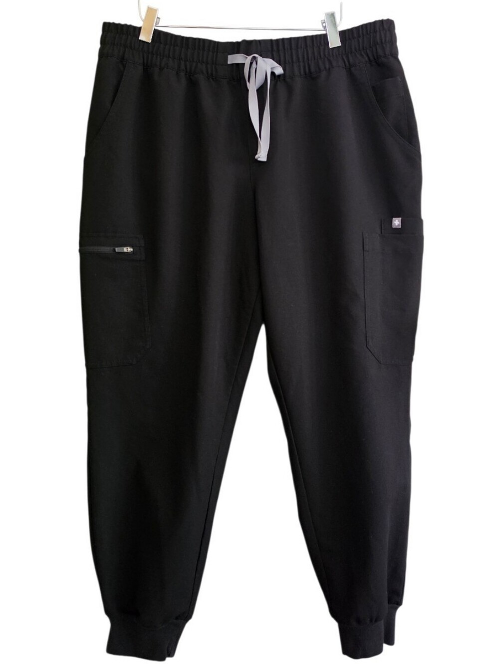Figs Black Joggers with Gray Drawcord